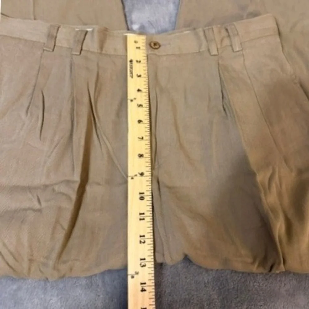 Joseph & Feiss Silk Herringbone Pleated Wide Leg Pants Mens Size 36 Tan EUC